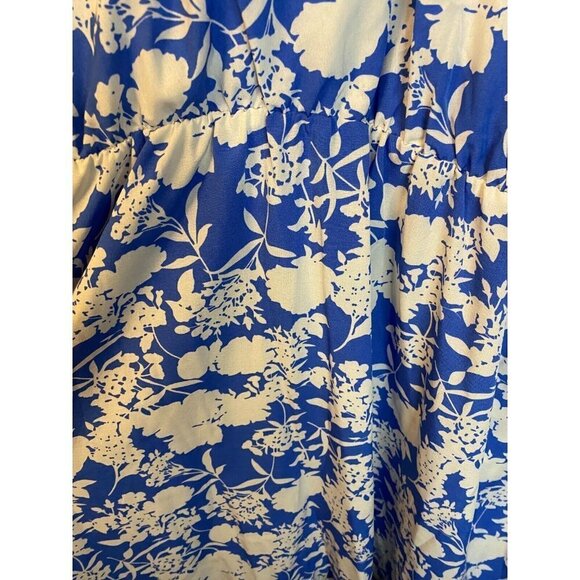 NEW WOMENS PLUS SIZE 4X BLUE WHITE PATTERN DRESS FIT FLARE VNECK cottagecore - Picture 2 of 3